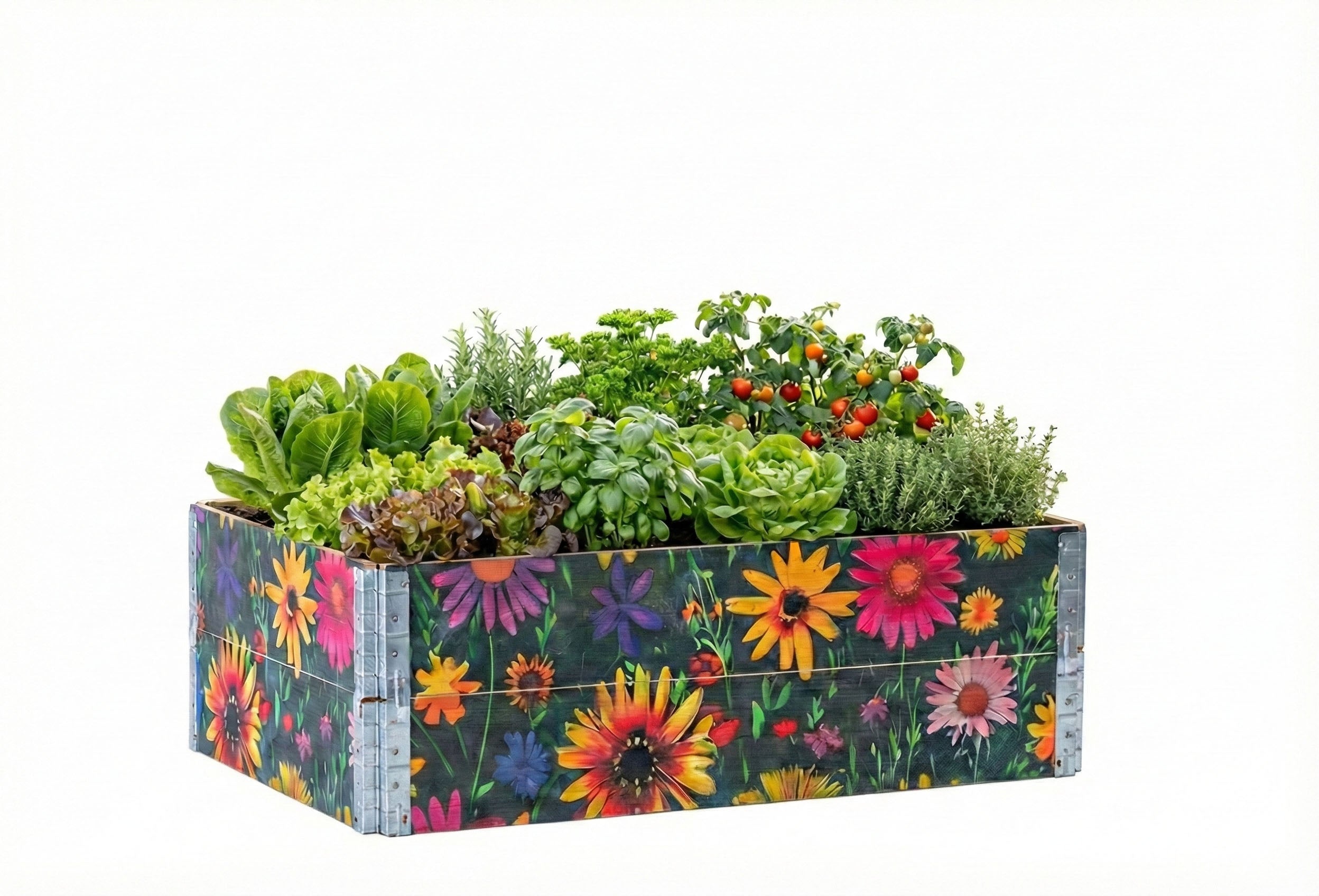 Zestaw 2 sztuk – grządka podwyższona z nadrukiem 1200×800 mm, wzór 1 (kwiaty)